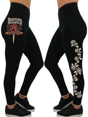 Beautiful Disaster Black Rose Tattoo Leggings Size C1X